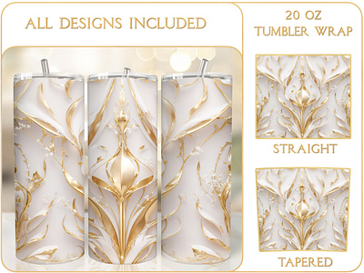 Luxury Gold White Abstract 20 Oz Tumbler Wrap Design bundle tumbler wrap