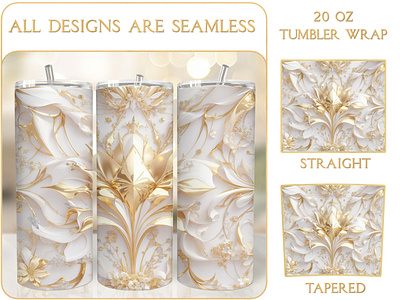 Luxury Gold White Tumbler Wrap, 20 Oz Tumbler Sublimation bundle tumbler wrap