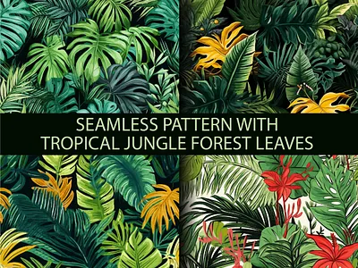 Seamless pattern with tropical jungle forest leaves botanic cloth clothing design dress fabric flora floral flower illustration leaf linens seamless pattern textile texture wallpaper