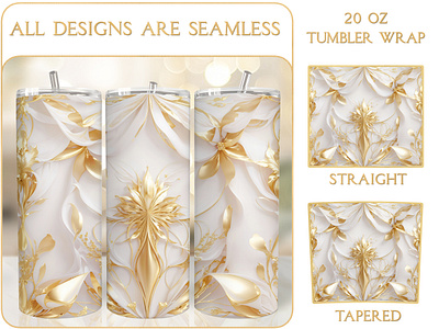 Luxury Gold White Tumbler Wrap, Lux Skinny 20 Oz Tumbler bundle tumbler wrap