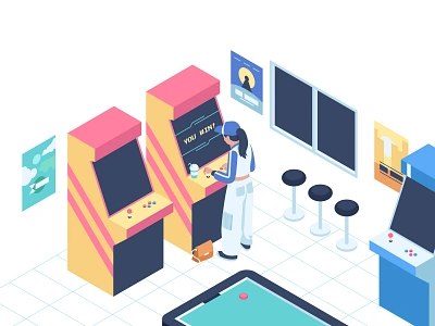 Arcade Center gaming graphic design hero image illustration isometric ui