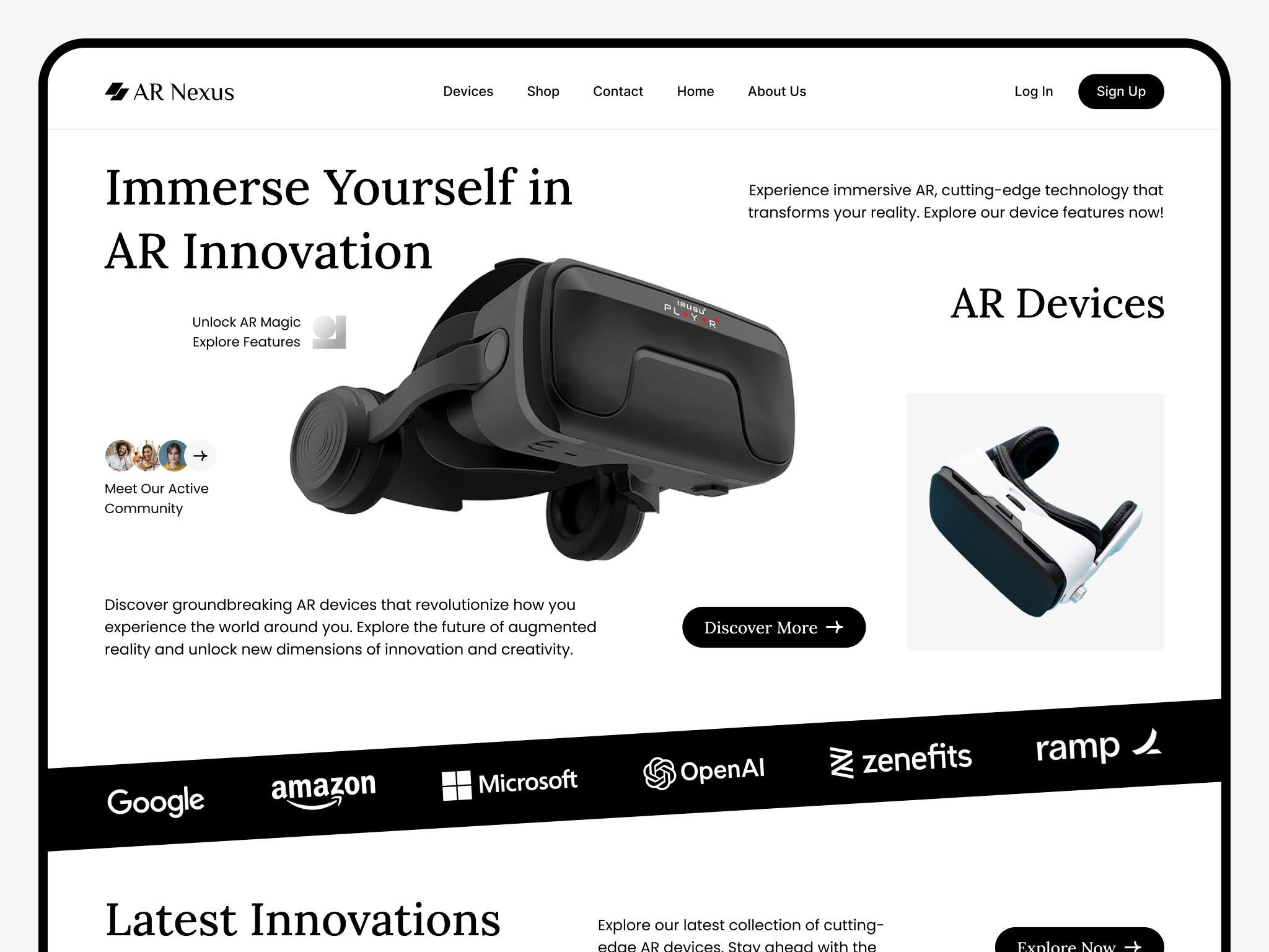 AR Nexus Website Landing Page Design ar ar devices ar nexus design agency design studio headset inspiration landing page design morhover online business smart glasses technology trending ui ui trends uitrend uxtrend visual designer web web design