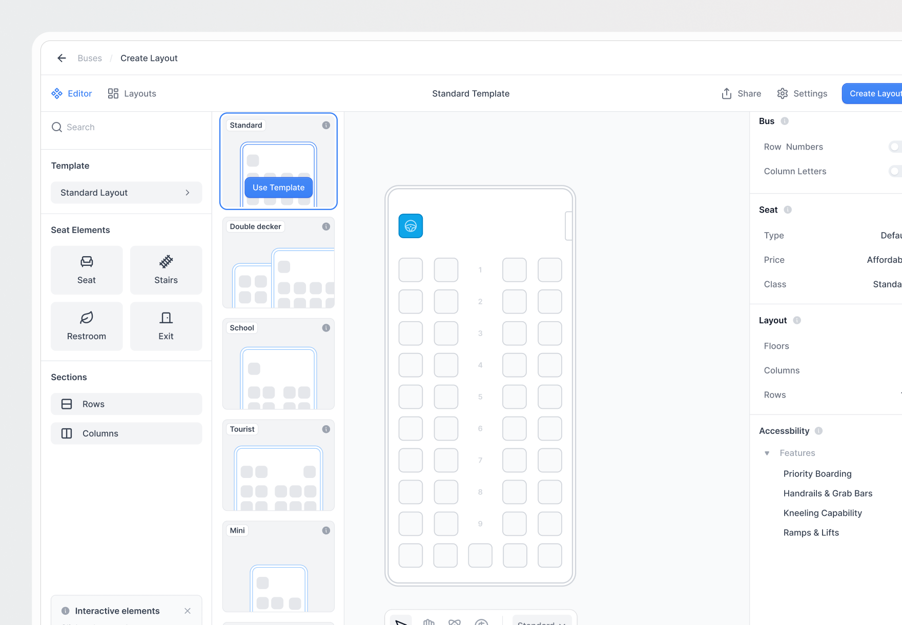 Travell - Bus Layout Builder branding dashboard design erp government interactive product saas travel ui