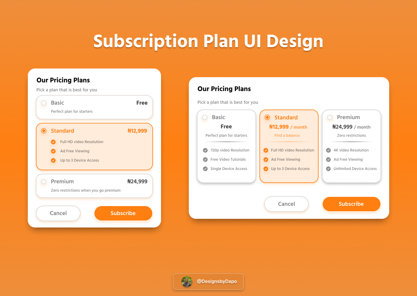 Subscription Plan UI screen by Dapo Michael on Dribbble