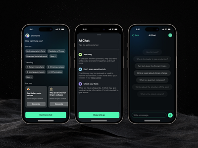 AI Assistant UI Kit 3d animation branding chat crypto dark dark mode finance graphic design illustration ios logo messenger minimal mobile app motion graphics onboarding ui kit ux welcome