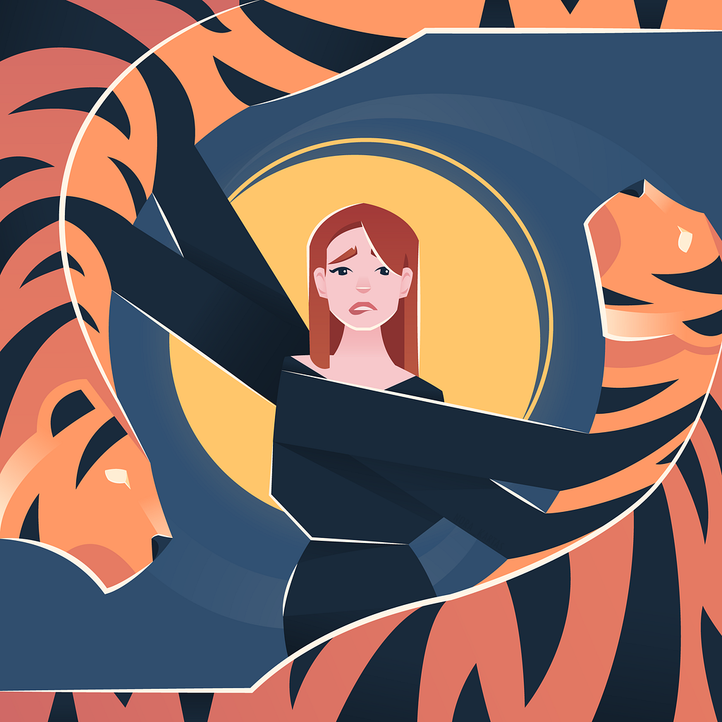 Hesitation | girl & tigers | vector illustration by Nora Kartas on Dribbble