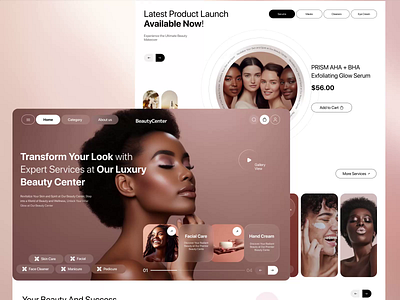 Beauty Center Landing Page ✦ ai animation beauty beauty center cart design eccommerce facial hero section landing page makeup minimal modern skin care slider ui ux web design web flow webdeisgn