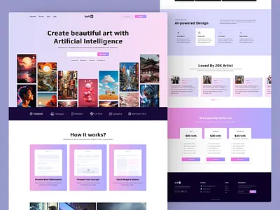 AI Image Generator Landing Page UI ai ai assitant ai image generation ai product inspiration app artificial intelligence graphic design landing page product design stable diffusion trend ui design uiux user experience ux design vr