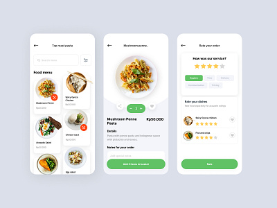 Food Delivery Ordering UI app buy food feedback food delivery food service interface ios light mode minimal ratings ui ux