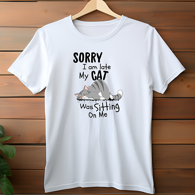 Sorry, I am Late My Cat Was Sitting On Me-WHITE TEXT graphic design tshirt design