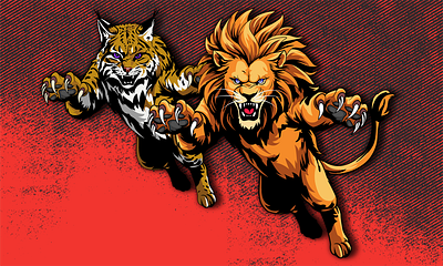 2d vector illustration for t-shirt design 2d art anime artwork bobcat illustration illustrator lion lynx mudabbirali mudabbiraliart thegorillazart vector
