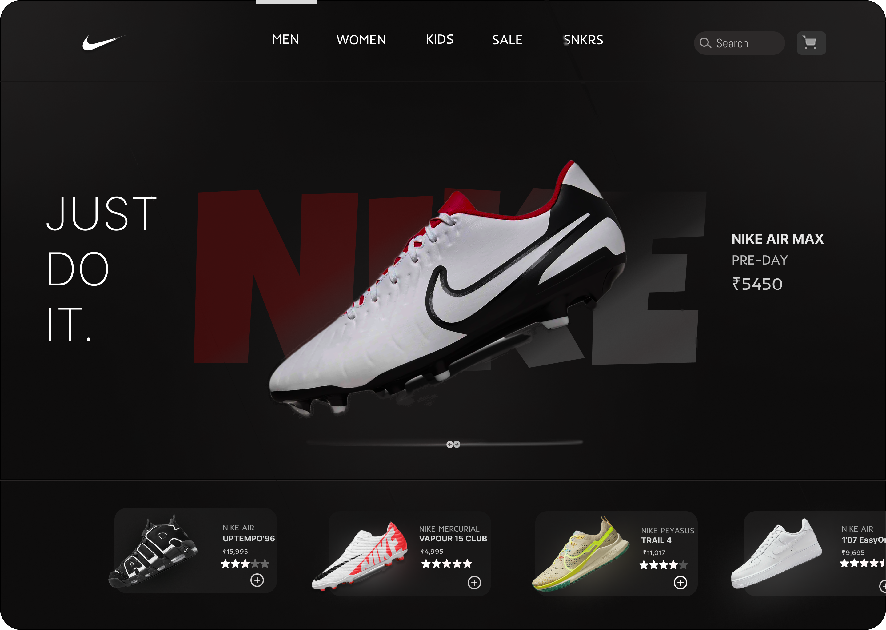 NIKE home page of (desktop) 3d animation branding graphic design logo motion graphics ui