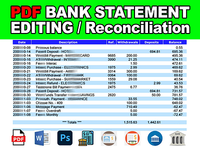 Professional PDF Bank Statement Editing and Reconciliation Servi