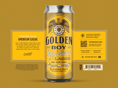 Golden Boy American Lager beer beer can design beer packaging branding brewery can design dana point eagle gold illustration lager packaging station craft typography