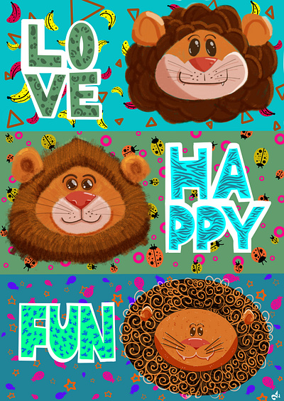 Lions! Love, Happy, Fun! adobe collors cuty fresco fruits fun hand job happy happyness illustration illustrator lions love photoshop textures