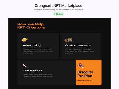 Orange.nft Website design. Exploring Bento grids. bento crypto desktop nft ui web3