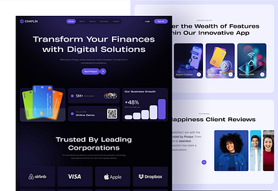 Fintech App Landing Page Inspirational UI 3d animation branding credit card dark more design finance finance mobile app fintech graphic design illustration inspiration landing page logo mastercard motion graphics personal finance ui web design webflow