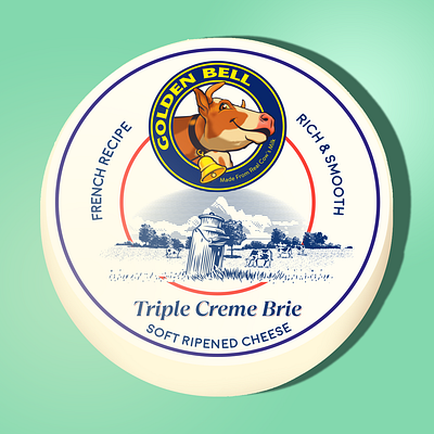 Golden Bell Brie Cheese branding brie cheese design graphic design illustration label logo vector