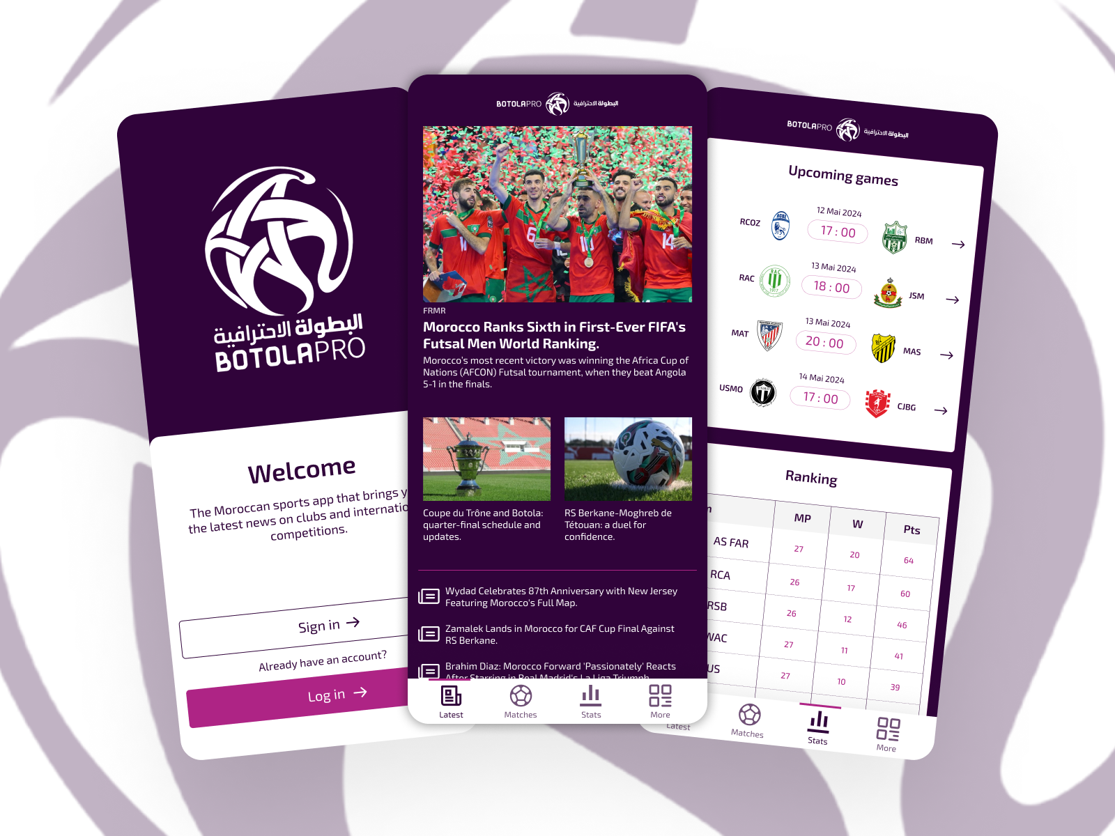 Botola Pro: Moroccan & Global Sports News App UI application botola inspiration inwi morocco news app pro soccer sports ui world sports