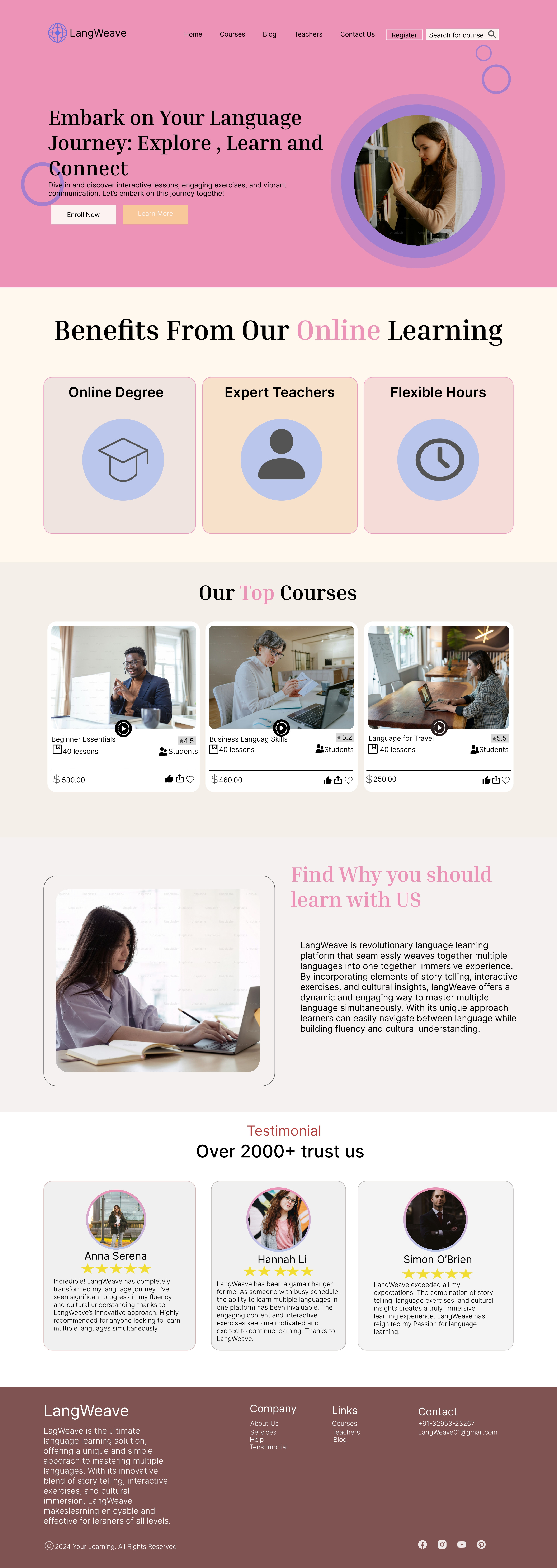LangWeave | Digital platform for Learning Languages| Web Design canva figma freelancer graphic design illustration ui ux web design