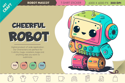 Cheerful cartoon robot. android art cartoon character chibi comic cyborg design illustration machine mascot robot sticker vector
