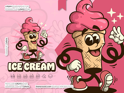 Ice Cream Vintage Cartoon Mascot Logo animation emblem sweet
