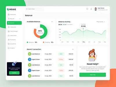 Banking Management Balance Page Design. admin ui balance banking carde dashboard interface list view ui uiux ux
