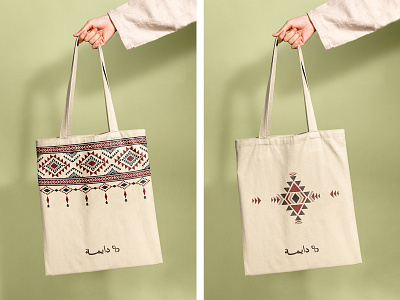 Tote Bag Design for Dayma arab arabic arabic style bag bag design brand branding design digital digital art eco friendly graphic design identity branding illustration merchandise middle eastern style pattern sustainability tote bag tote bag design