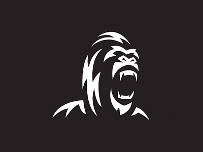 Roaring Ape Logo anger angry animal ape black branding design exclusive face front gorilla head illustration logo mad monkey roar silhouette stylized white