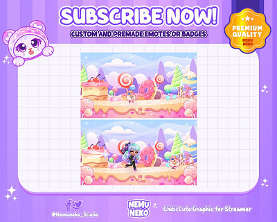 🍭Custom Candyland Transition Screen🍫 animation branding candyland character design chibi emotes chibi style concept art custom design cute emotes design graphic design illustration kick motion graphics open commission overlay package stream package streamer transition screen twitch emotes