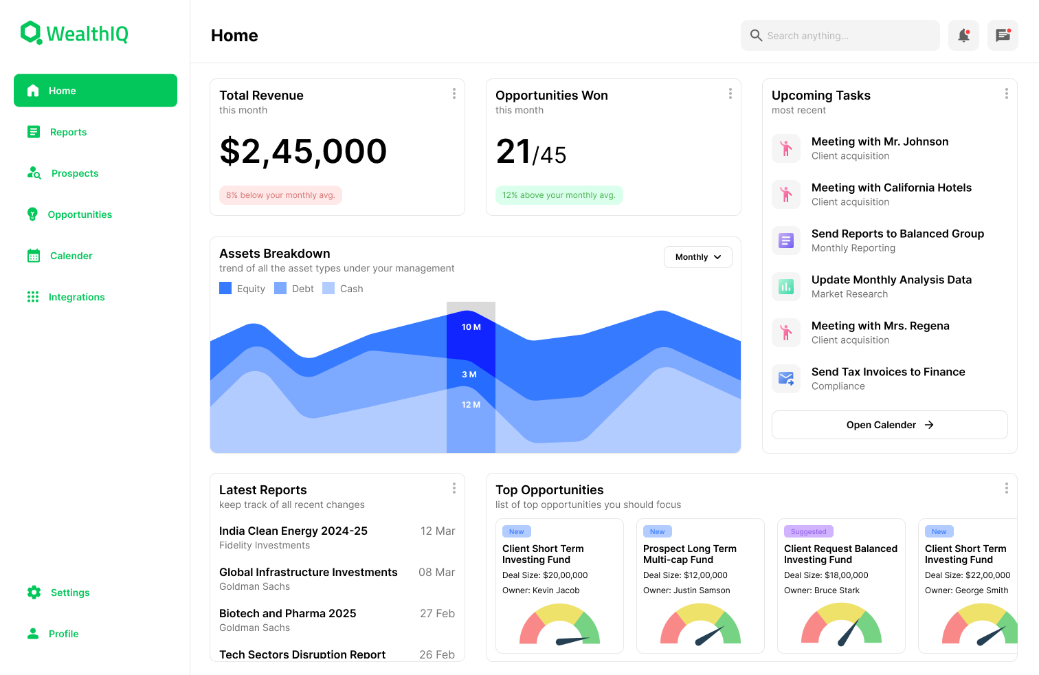 Financial Advisor CRM dashboard finance interaction ui ux