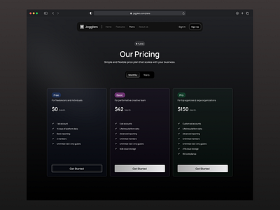 Jogglers - Pricing Page dark design darkmode design figma design minimalist pricing page ui design website design