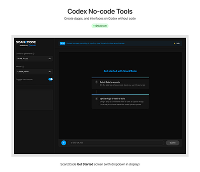 Codex Scan2Code Tool Dashboard code dashboard ui web3