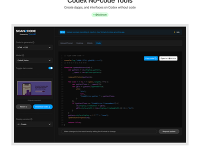 Scan2Code Dashboard UI - Code interface code dashboard nocode scan ui web3