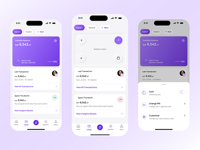 Fintech Mobile App bank bankcard banking digitalbanking figma fintech insights mobileapp mutlicards productdesign purple ui ux