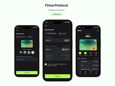 Finna Protocol - Create virtual card. card fintech mobile ui web3