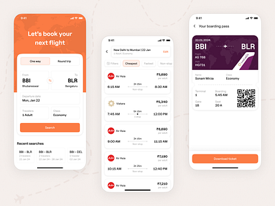 Booking flight ticket app design product design ui ux design visual design