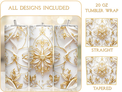 Luxury Golden White 20 Oz Tumbler Wrap Sublimation lux tapered tumbler