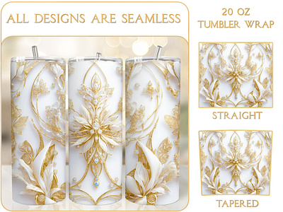 Luxury Golden White 20 Oz Tumbler Wrap Sublimation lux tapered tumbler