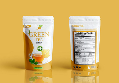 Green Tea (Lemon) Pouch Design Template green tea lemon flavor lemon tea packaging packing pouch pouch design tea tea template