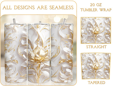 Luxury Golden White 20 Oz Tumbler Wrap Sublimation lux tapered tumbler