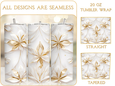 Luxury Golden White 20 Oz Tumbler Wrap Sublimation lux tapered tumbler