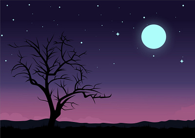 Night Landscape Illustration background dark design evening illustration landscape moon moonlight nature night outdoor silhouette sky vector view wallpaper