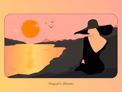 Woman in a hat at sunset adobe illustrator design graphic design illustration illustrator ui