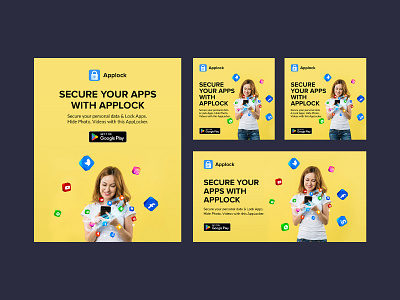 Social Media Design for AppLock Pro ads apps banner ads banner banner ads banner ads idea design display ads graphic designer social media design