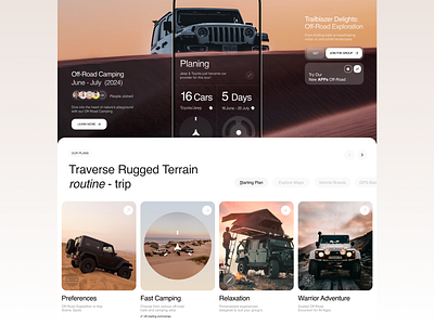 Off-Road Camping Landing Page adventure camping campsite hero section hiking homepage landing page mountains nature ourdoor activities website startup tour tourism travelling webdesign webflow webflow design webflow template website wordpress template