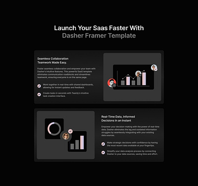 Dasher Saas Template - Feature Section Design app benefits bento branding card clean dasher design feature figma framer graphic design illustration landing page modern saas saas design template ui ux