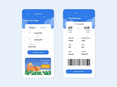 Flight Ticket App Home Page - Boarding Pass boarding pass flight app flight search page flight ticket search page ui user experience user interface ux