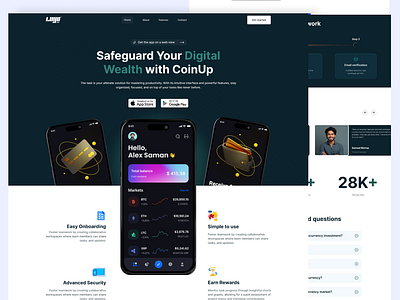 Crypto app Website Design blockchain crypto cryptocurrency currency finance investment money uiux web design website