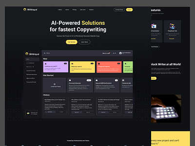 Writer.ai Dashbaord-SAAS Website Design ai ai powered content creation copywriting dashboard marketing uiux user interface web design website